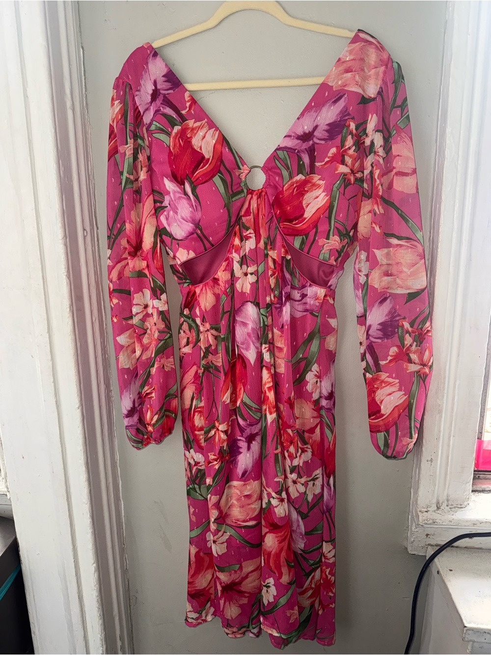 Siena Pink Floral Cutout Midi Dress Sz 12 NWOT